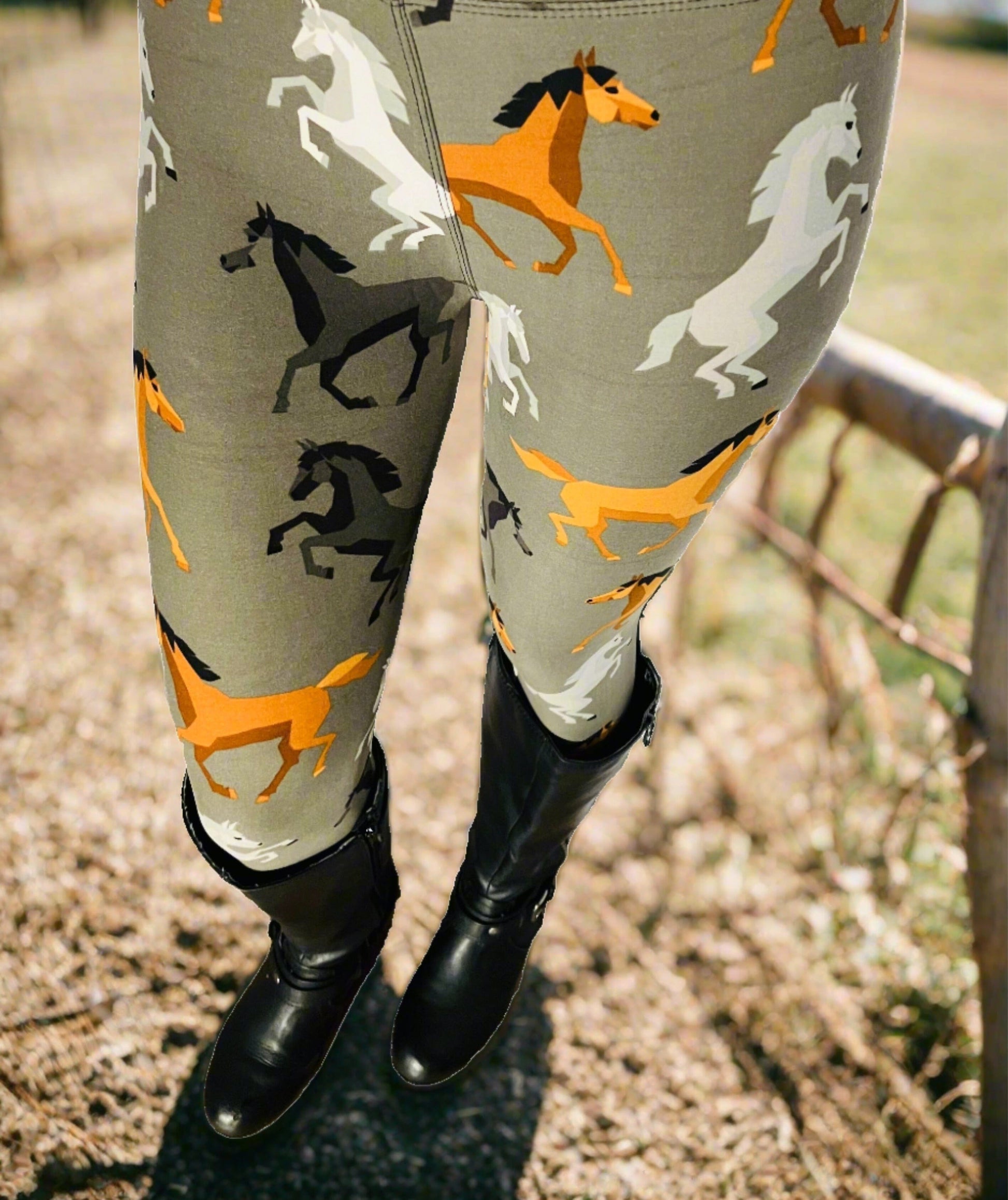 Womens Brown Horse Leggings, Soft Yoga Pants, Sizes 0-20, Gray/Brown Leggings MomMe and More