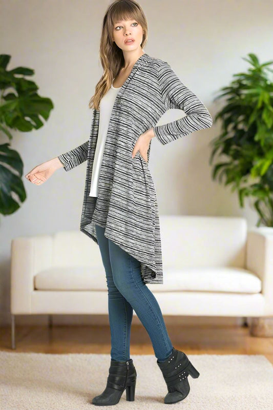 Womens Heather Striped Sweater Cardigan Black/Gray Sizes S/M/L/XL Cardigan MomMe and More