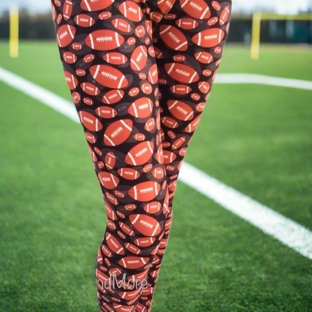 Womens Football Leggings, Soft Yoga Pants, Sizes 0-10, No-Roll Waist, Brown/Black Leggings MomMe and More
