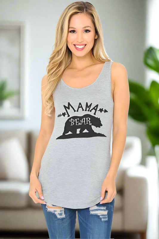 Womens Mama Bear Graphic Tank Top, Sizes S/M/L, Gray Tops MomMe and More S Gray