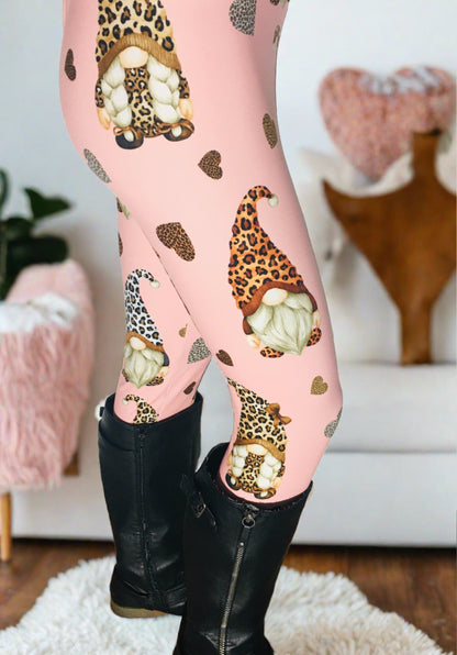 Womens Gnome Cheetah Heart Leggings Soft Yoga Pants Pink/Brown Sizes 0-20 Leggings MomMe and More 