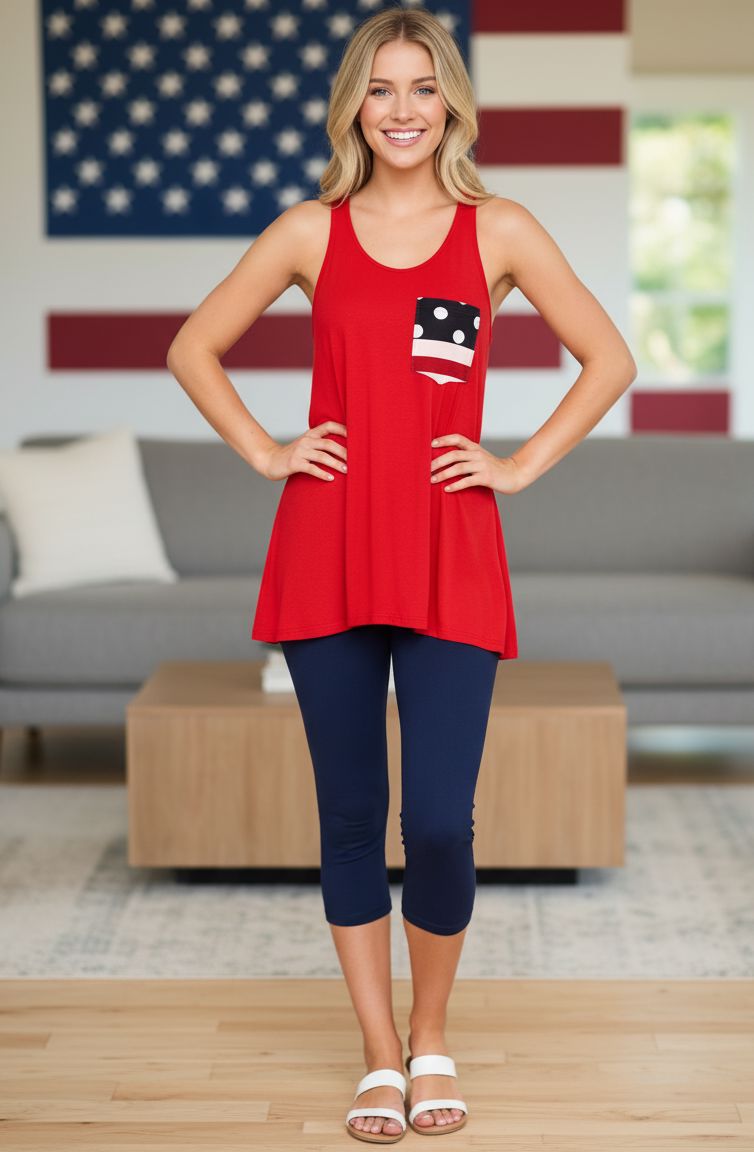 Womens American Flag Tank Top - Sleeveless Top - 4th of July Shirt - Red Tops MomMe and More S Red