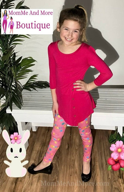 Girls Exclusive Happy Easter Leggings | Kids Yoga Pants | Footless Tights Leggings MomMe and More 