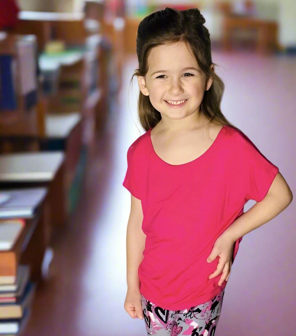 Girls Pink Top, Kids Short Sleeve Shirt, Sizes 6/8/10/12, Fuchsia Pink Tops MomMe and More