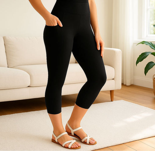 Black Capri Pocket Leggings for Women MomMe And More Boutique