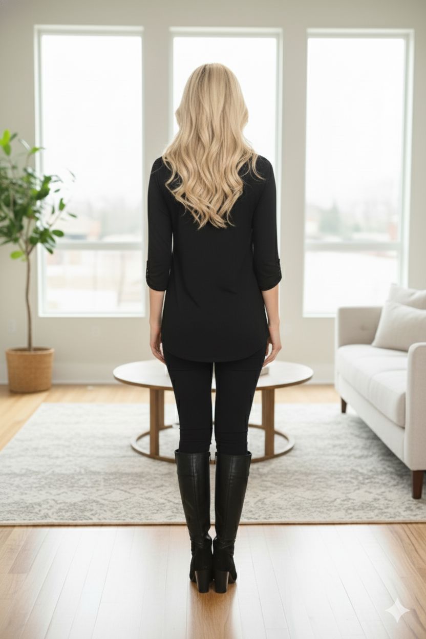 Womens Blue Raglan Top - 3/4 Sleeves - Soft Stretch - Blue/Black Tops MomMe and More