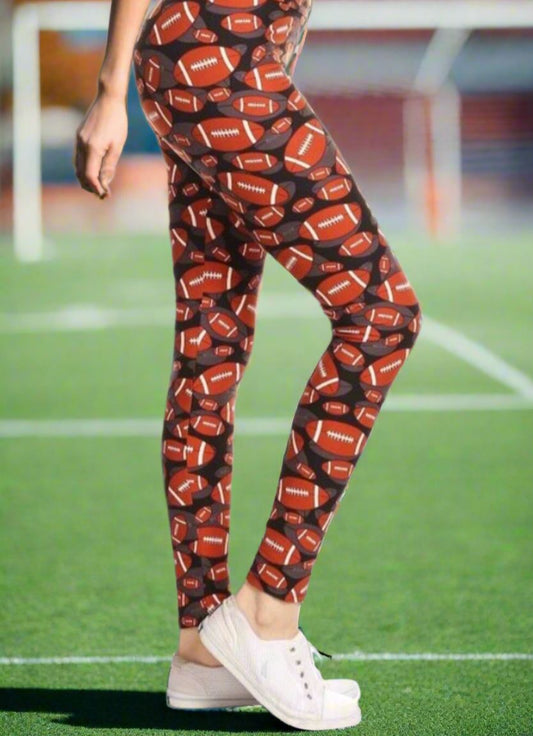 Womens Football Leggings, Soft Yoga Pants, Sizes 0-10, No-Roll Waist, Brown/Black Leggings MomMe and More