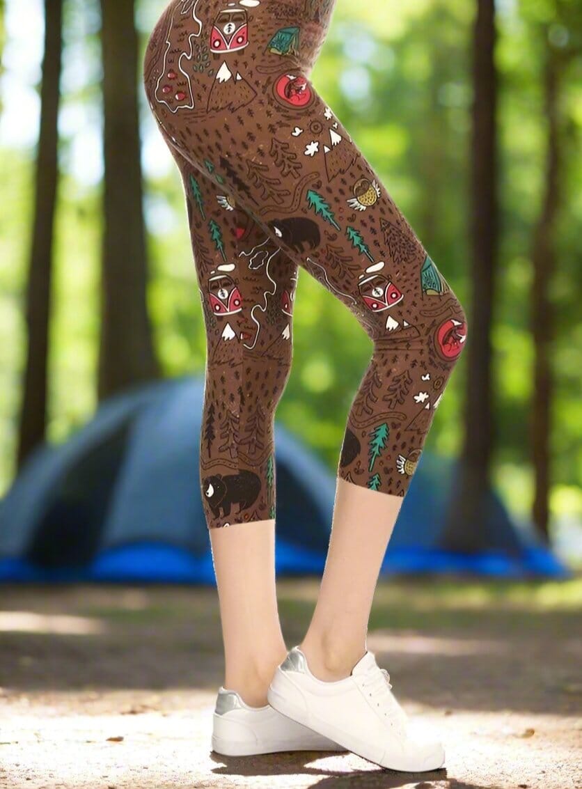 Womens Camper Capri Leggings, Soft Yoga Pants, Sizes 0-18, No-Roll Waist, Brown Leggings MomMe and More