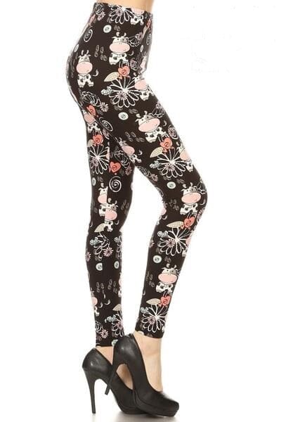 Womens Cow Leggings Soft Yoga Pants Black/Pink Sizes 0-18 Leggings MomMe and More 