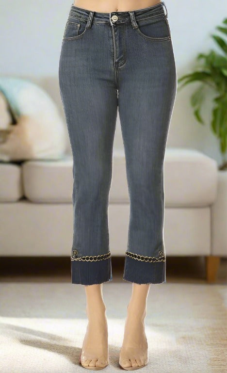 Jean Capris For Women and Juniors | Bootcut Raw Hem Crop Jeans | Dark Wash Denim Pants Jeans MomMe and More