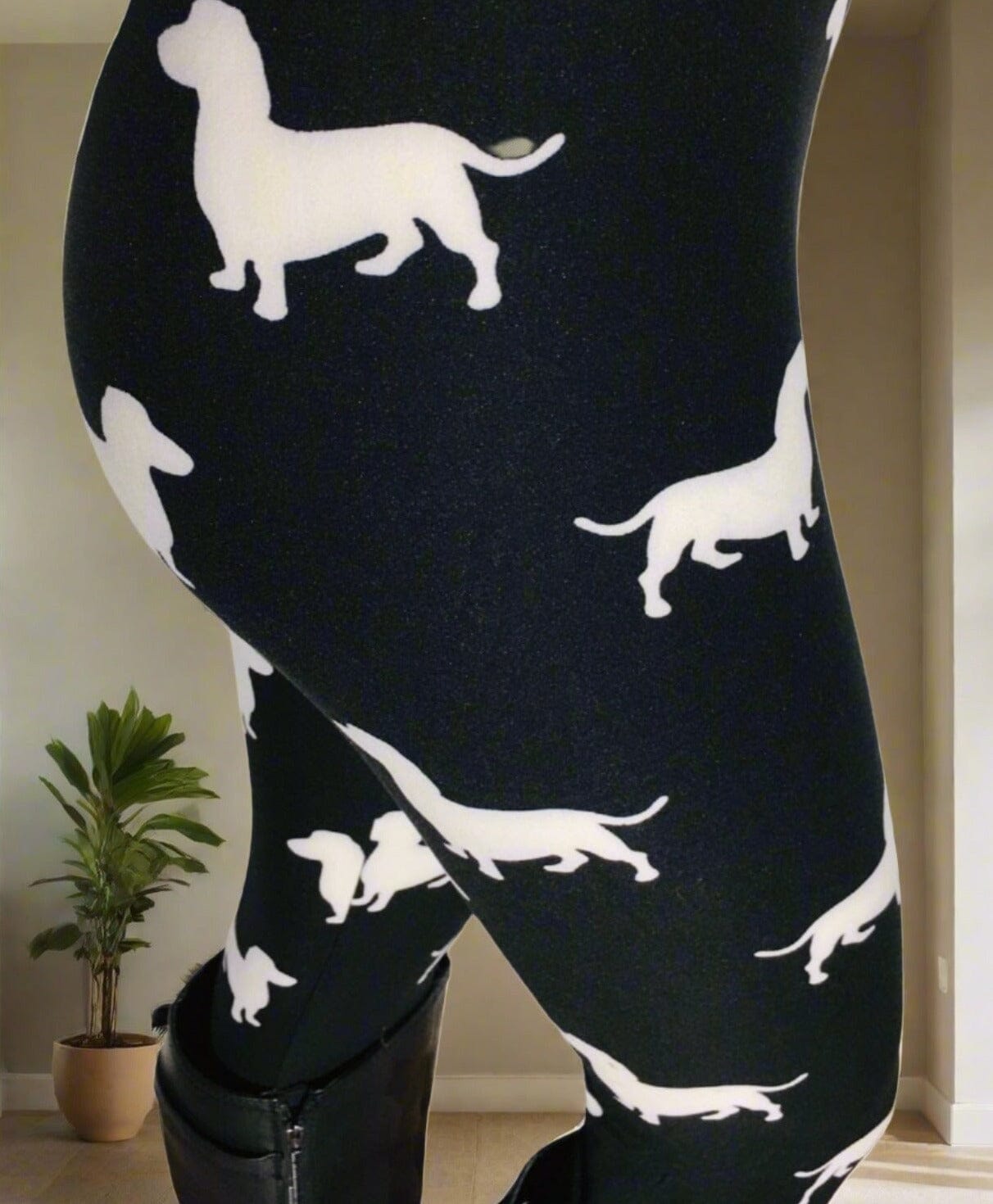 Womens Dachshund Dog Capri Leggings, Soft Yoga Pants, Sizes 0-18, No-Roll Waist, Black/White Leggings MomMe and More