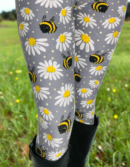Womens Leggings | Daisy Bee Leggings | Yoga Pants | Footless Tights | No-Roll Waistband Leggings MomMe and More 