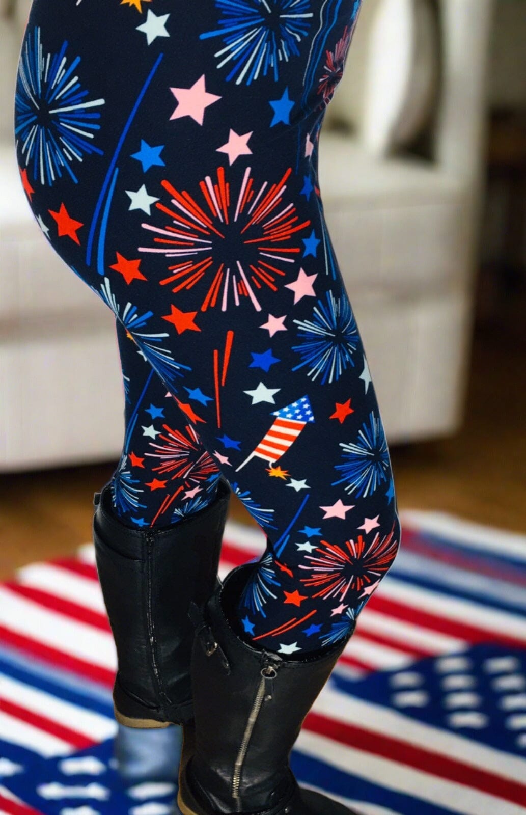 Womens Patriotic American Flag Sparkles 4th of July Leggings Soft Yoga Pants Sizes 0-18 Leggings MomMe and More 