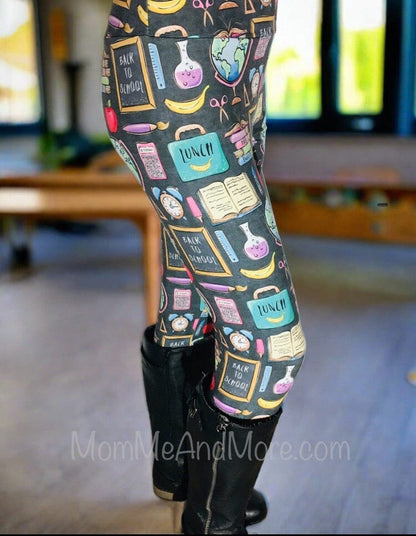 Womens School Teacher Leggings Soft Yoga Pants Sizes 0-20 Gray/Multi Leggings MomMe and More 