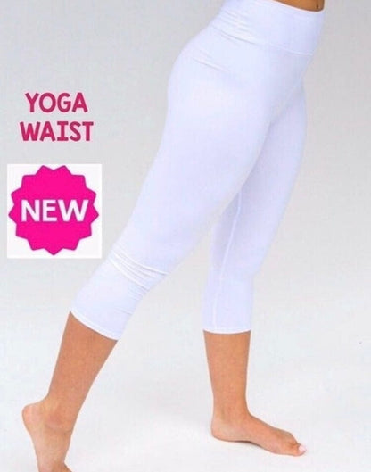 Womens Best White Capri Leggings | Soft Yoga Pants | Footless Tights | Yoga Waistband Leggings MomMe and More 