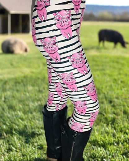 Womens Pig Leggings Soft Yoga Pants Pink/White/Black Sizes 0-20 Leggings MomMe and More 