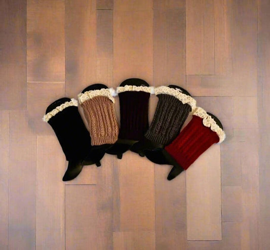 Womens Fall Lace Trim Short Leg Warmers, Boot Socks, Sweater Boot Cuffs, One Size, Black/Khaki/Brown/Gray/Maroon Leg Warmer MomMe and More
