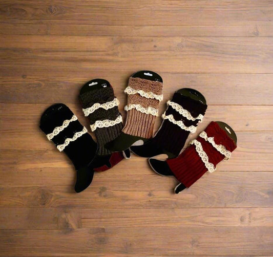 Womens Fall Lace Trim Fold Over Short Leg Warmers, Boot Socks, Sweater Boot Cuffs, One Size, Leg Warmer MomMe and More