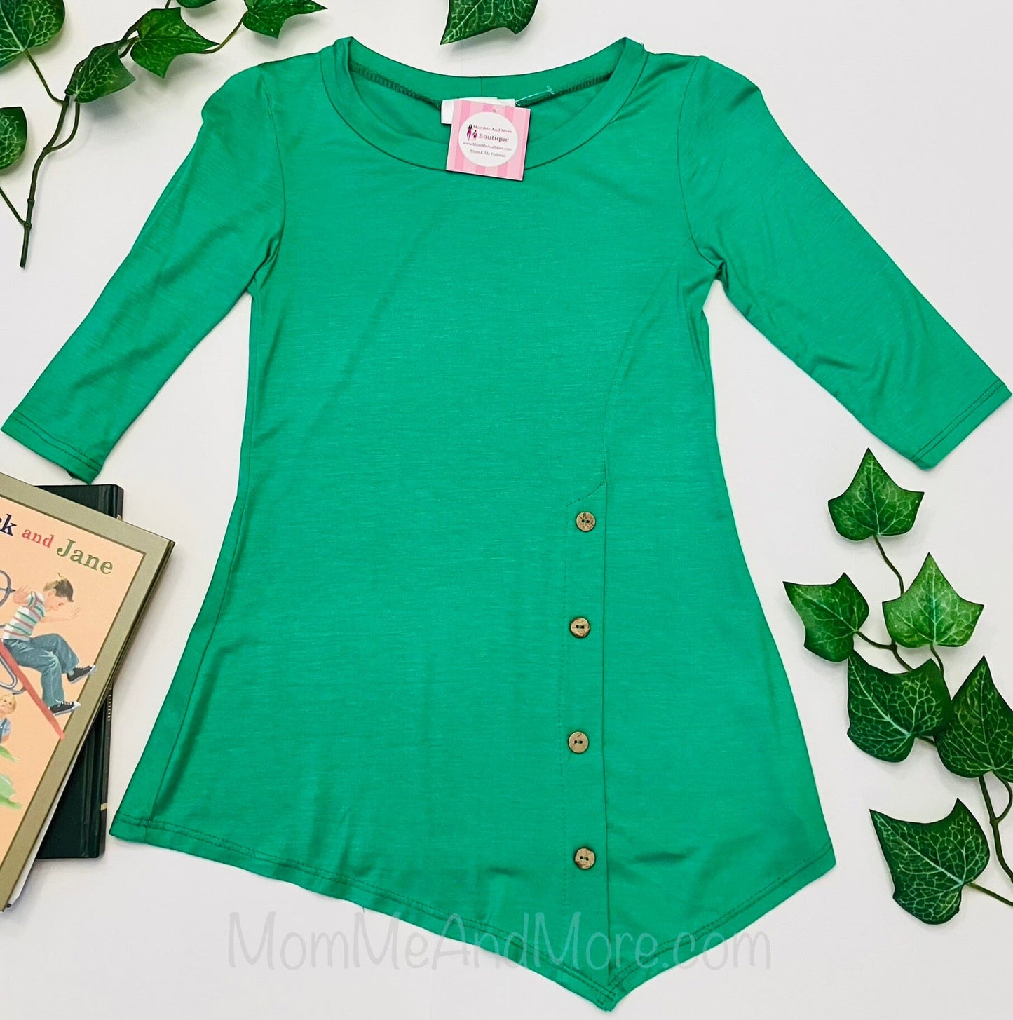 Girls Green Dress | High-Low Dress | Long Tunic Top dress MomMe and More