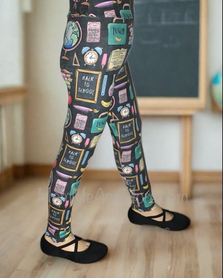 Girls School Theme Leggings Kids Yoga Pants Multi Color Sizes S/L Leggings MomMe and More 