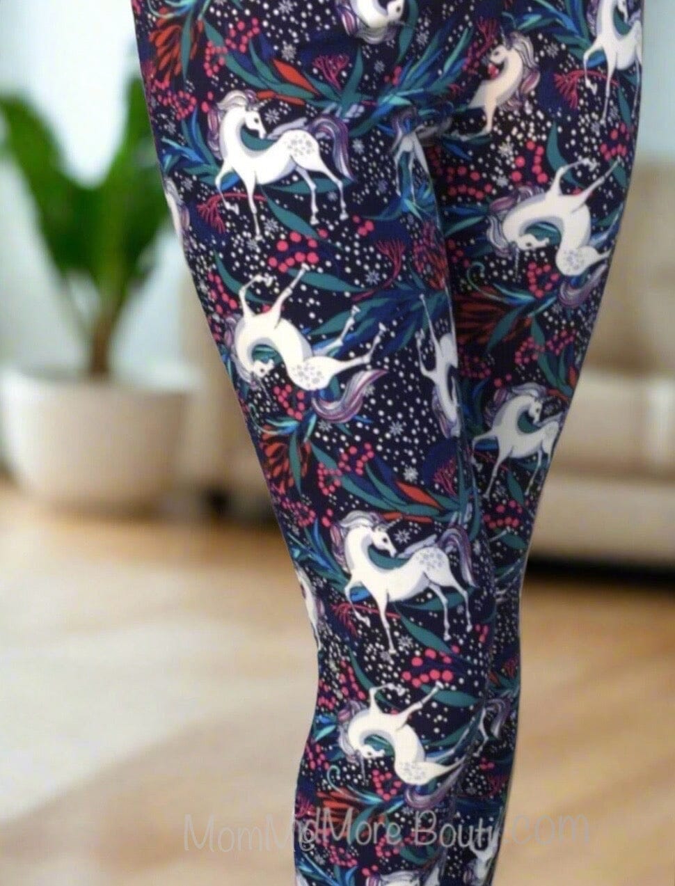Womens Unicorn Leggings, Soft Yoga Pants, Sizes 0-18, No-Roll Waist, Blue/White Leggings MomMe and More