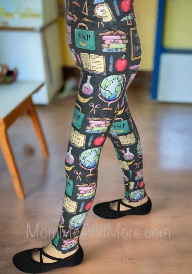 Girls School Theme Leggings Kids Yoga Pants Multi Color Sizes S/L