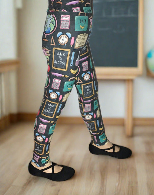 Girls Leggings | Exclusive School Theme Leggings | Kids Yoga Pants | Footless Tights | Yoga Waistband Leggings MomMe and More 