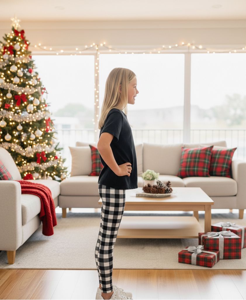 Girls Plaid Leggings - High Waisted - Buttery Soft - Black/White Leggings MomMe and More