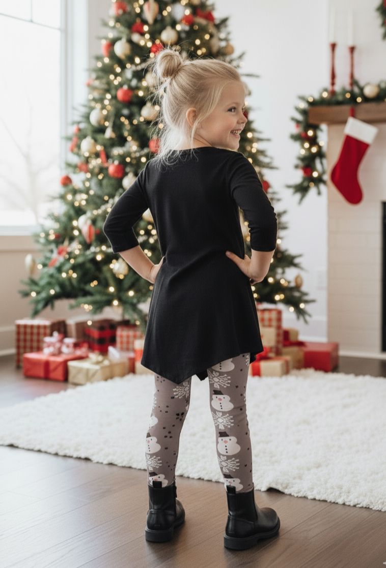 Girls Christmas Snowman Leggings - High Waisted - Buttery Soft - Yoga Pants Leggings MomMe and More