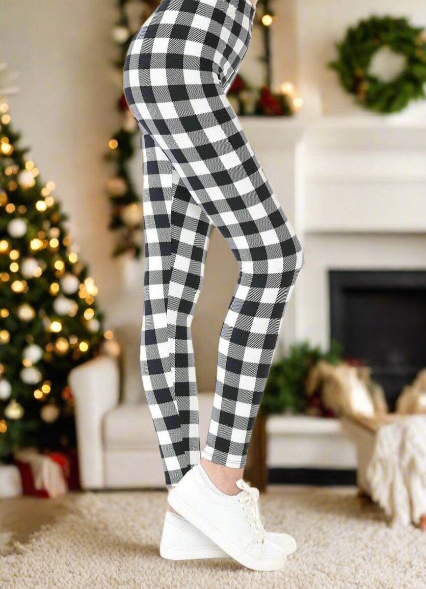 White Buffalo Plaid Pants White And Black Womens Christmas Plaid