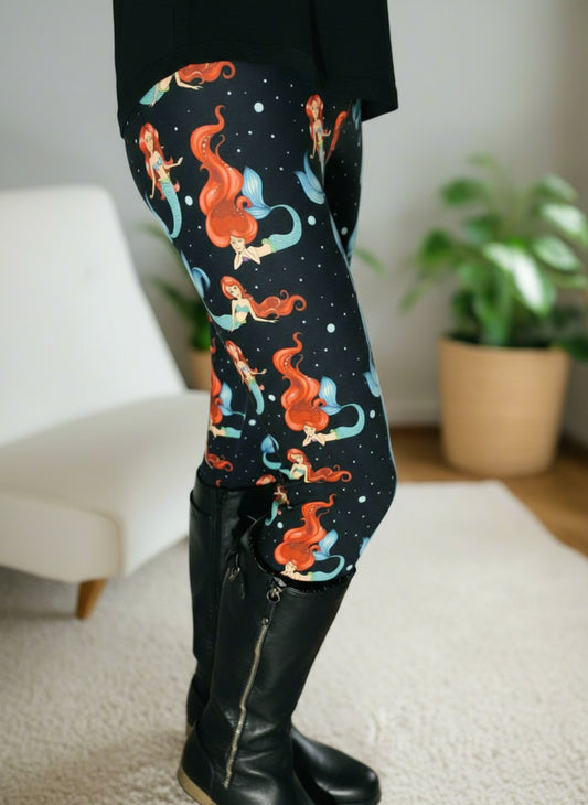 Womens Mermaid Leggings - High Waisted - Buttery Soft Yoga Pants - Black/Multi Leggings MomMe and More