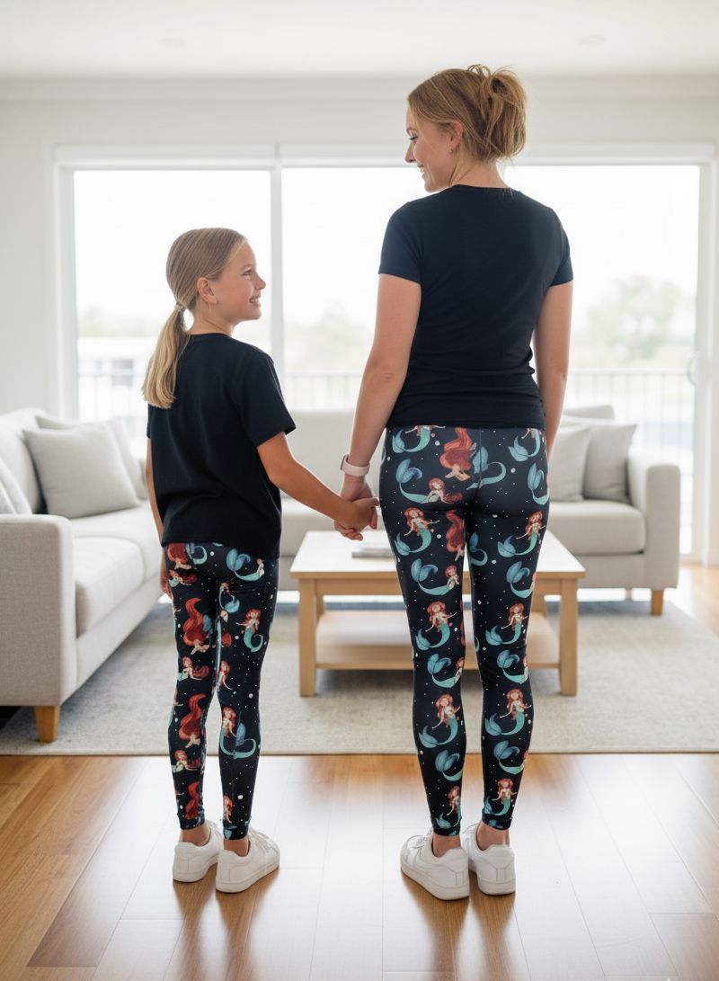 Womens Mermaid Leggings - High Waisted - Buttery Soft Yoga Pants - Black/Multi Leggings MomMe and More