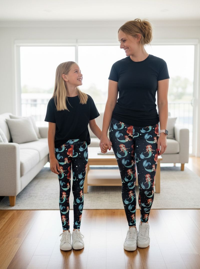 Womens Mermaid Leggings - High Waisted - Buttery Soft Yoga Pants - Black/Multi Leggings MomMe and More