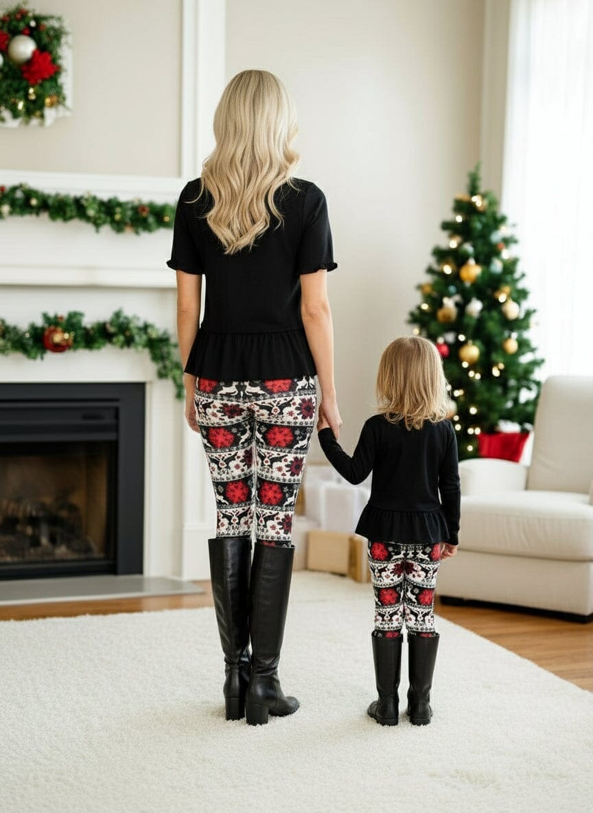 Womens Christmas Leggings - High Waisted - Buttery Soft - Black/White Leggings MomMe and More