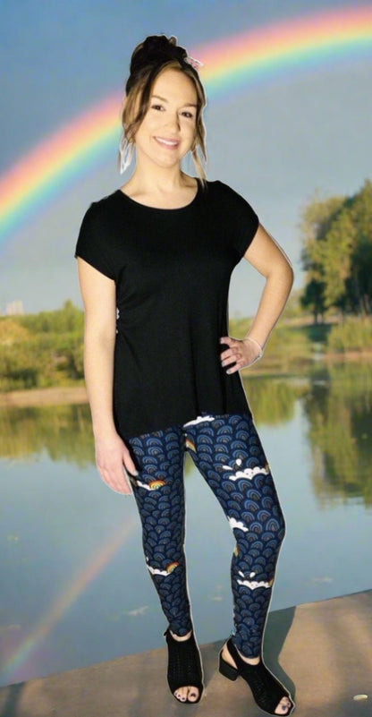 Womens Happy Rainbow Leggings | Yoga Pants | Footless Tights Leggings MomMe and More 
