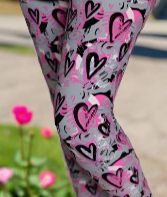 Womens Heart Leggings Soft Yoga Pants Pink/Gray Sizes 0-18 Leggings MomMe and More