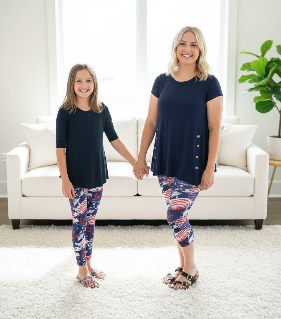 Mommy and Me Matching Outfits from MomMeAndMore Amerian Flag 4th of July Leggings