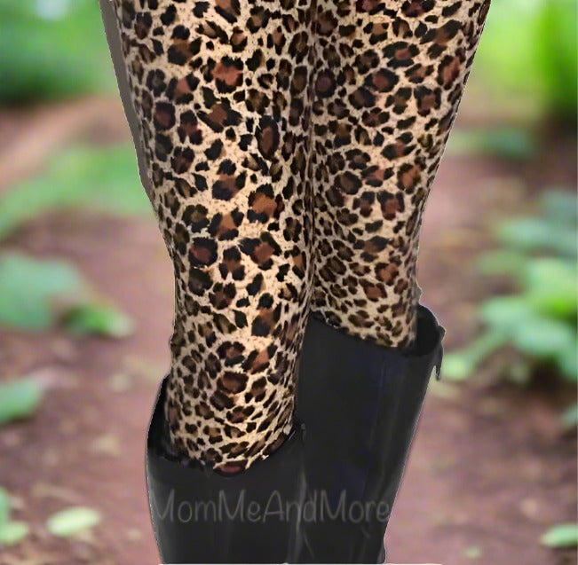 Womens Cheetah Leggings | Leopard Leggings | Yoga Pants | Footless Tights | Yoga Waistband Leggings MomMe and More