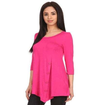 Womens High-Low Pink Shirt | Side Button Long Tunic Top Tops MomMe and More 