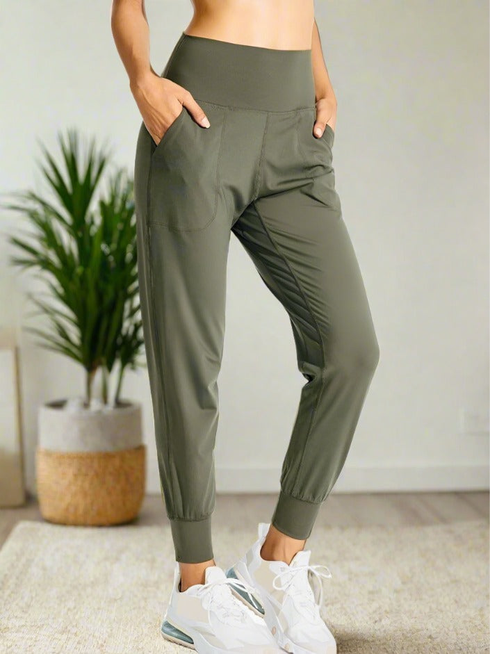 Womens Joggers | Olive Green Dress Jogger Pants | High-Rise Activewear Pants