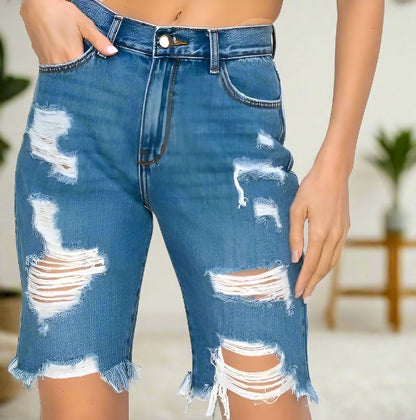 Ripped Jean Shorts For Women | Distressed Denim Shorts | Bermuda Jean Shorts | 100% Cotton Shorts Shorts MomMe and More 