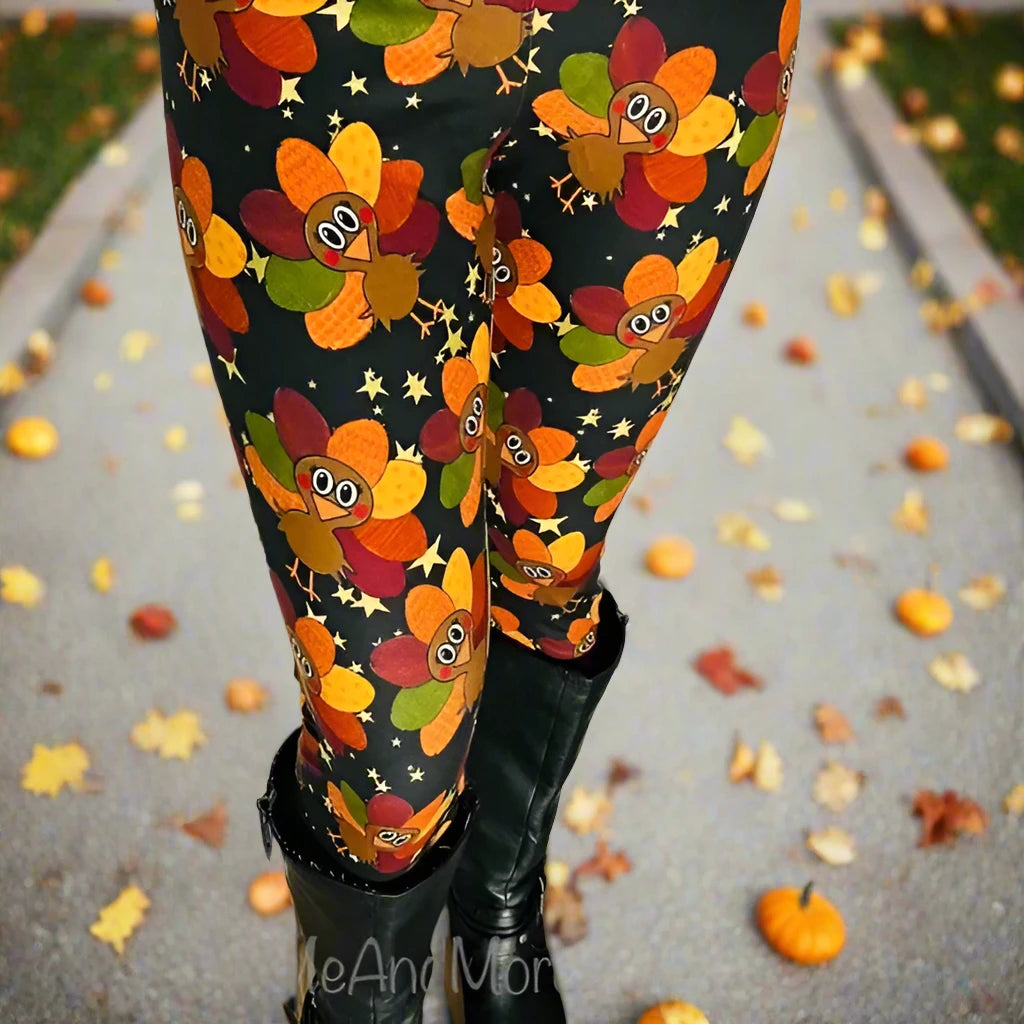 Womens Thanksgiving Turkey Leggings | Fall Yoga Pants | Footless Tights Leggings MomMe and More
