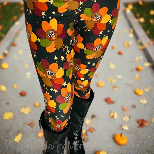 Womens Thanksgiving Turkey Leggings | Fall Yoga Pants | Footless Tights Leggings MomMe and More