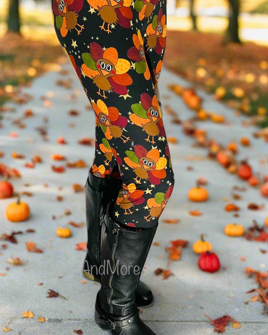 Womens Thanksgiving Turkey Leggings | Fall Yoga Pants | Footless Tights Leggings MomMe and More