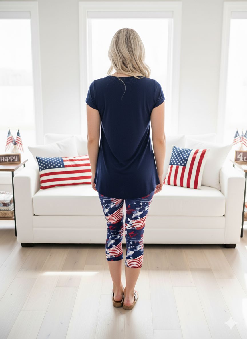 Womens American Flag Capri Leggings - High Waisted - Buttery Soft - 4th of July Leggings MomMe and More