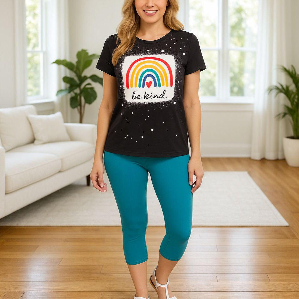 Womens Teal Blue Capri Leggings - High Waisted - Buttery Soft - Solid Blue Leggings MomMe and More