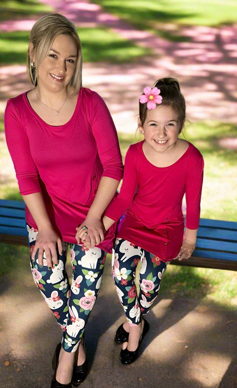 Girls Easter Bunny Leggings, Kids Yoga Pants, Sizes S/L, Yoga Waist Leggings MomMe and More