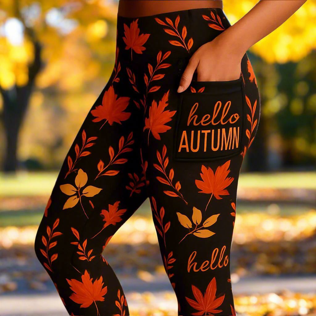 Womens Fall Hello Autumn Leggings MomMe And More