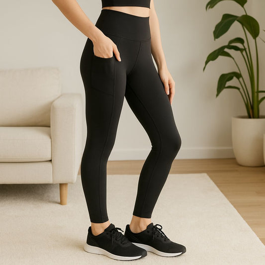 Womens Black Pocket Leggings - High Waisted - Buttery Soft - Solid Black Leggings MomMe and More S Black Yoga Waist