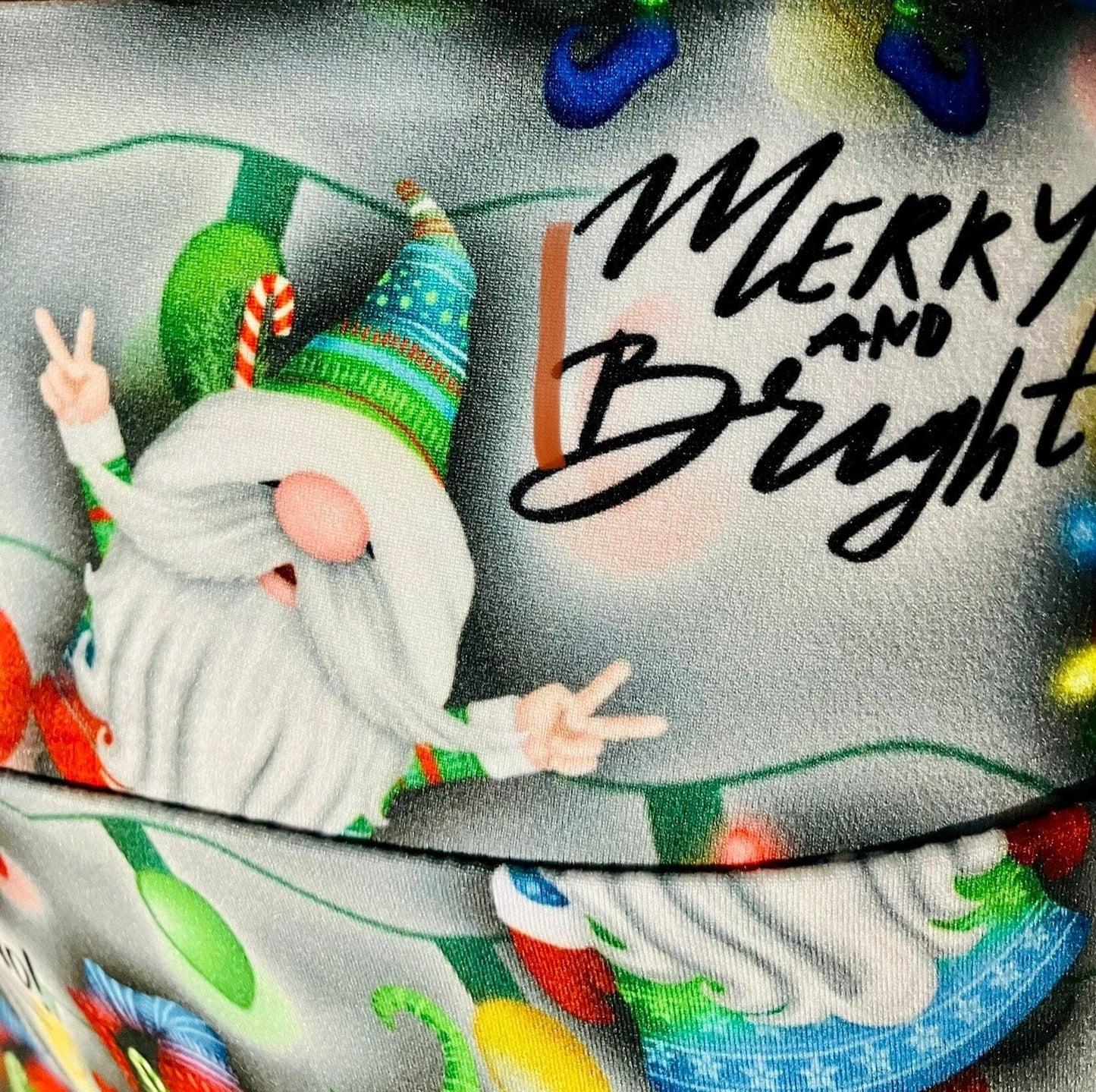 Girls Christmas Gnome Leggings - High Waisted - Buttery Soft - HO HO HO Holiday Lights - Green/Red Leggings MomMe and More